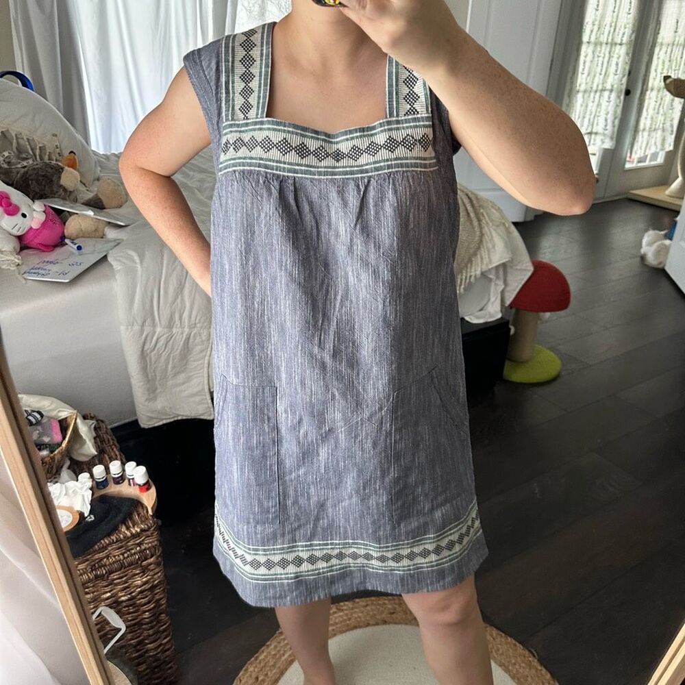 Faherty Women’s Small Hailee Mini Dress Small Navy Jacquard 100% Organic Cotton